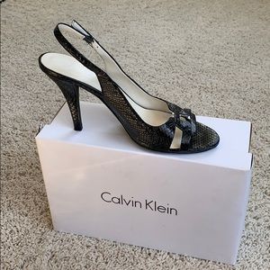 Calvin Klein Black Snakeskin Slingbacks 8